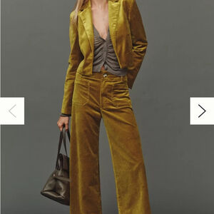 Maeve The Colette Velvet Pants Mustard Colour High Rise Wide Leg Size 32